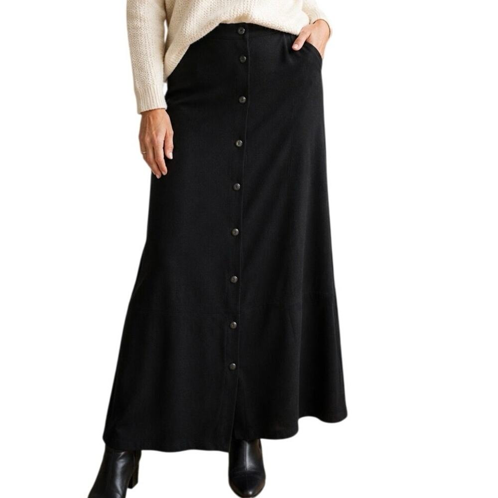 Napa Valley Petites Black Button Front Maxi Skirt Women's Size 10‎ Petite A-Line